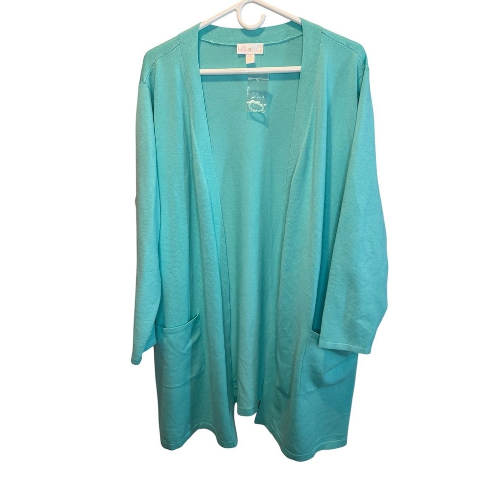 Belle by Kim Gravel Womesn Turquoise Knit Open Front Cardigan XLP NEW